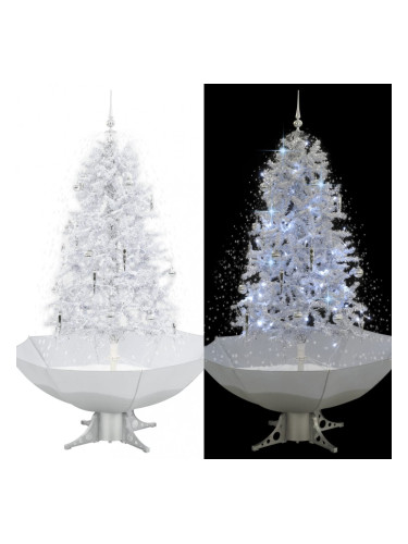 Sonata Коледна елха с валящ сняг и основа от чадър, бяла, 170 см