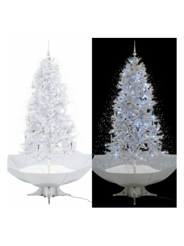 Sonata Коледна елха с валящ сняг и основа от чадър, бяла, 190 см