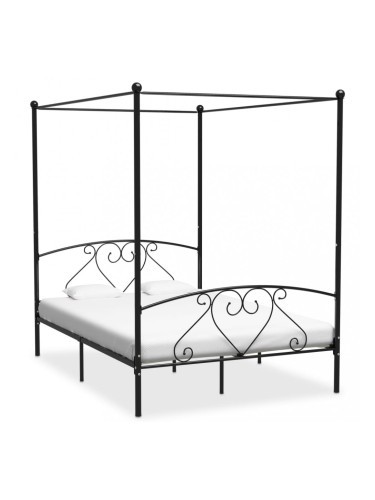 Sonata Рамка за легло с балдахин, черна, метал, 160x200 см