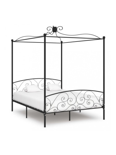 Sonata Рамка за легло с балдахин, черна, метал, 160x200 см