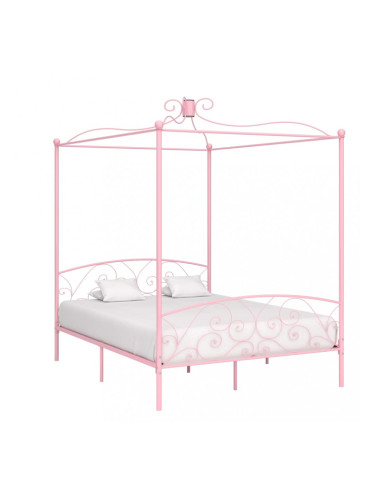 Sonata Рамка за легло с балдахин, розова, метал, 180x200 см