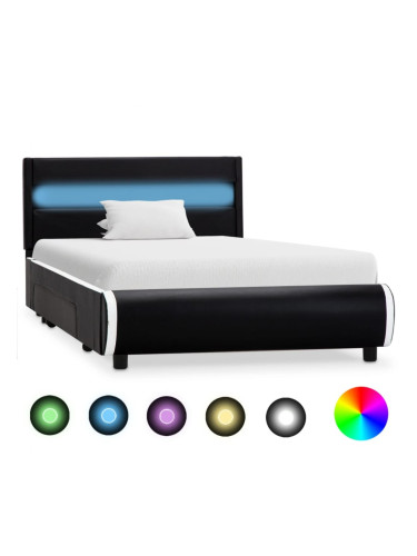 Sonata Рамка за легло с LED, черна, изкуствена кожа, 90x200 cм