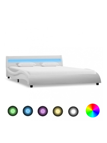 Sonata Рамка за легло с LED, бяла, изкуствена кожа, 140x200 cм