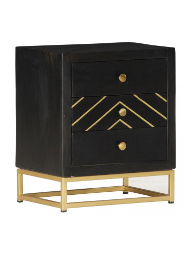 Sonata Нощно шкафче, черно и златисто, 40х30х50 см, манго масив