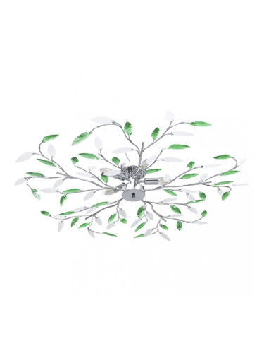 Sonata Лампа за таван с акрилни кристални листа за 5 крушки E14 зелена