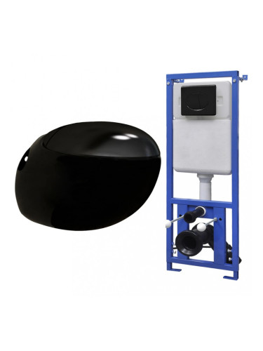 Sonata Окачена яйцевидна тоалетна чиния скрито казанче черна керамика