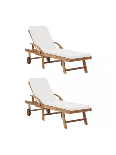 Sonata Шезлонги с възглавници, 2 бр, тиково дърво масив, кремави