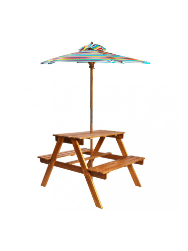 Sonata Детска маса за пикник с чадър, 79x90x60 см, акация масив
