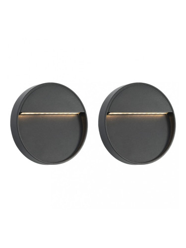 Sonata Фасадни LED аплици, 2 бр, 3 W, черни, кръгли