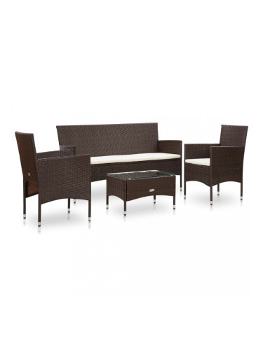 Sonata Градински комплект с възглавници, 4 части, кафяв полиратан