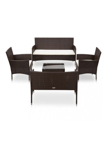 Sonata Градински комплект с възглавници, 5 части, кафяв полиратан