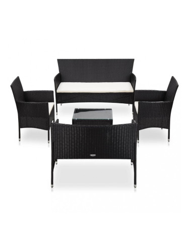 Sonata Градински комплект с възглавници, 5 части, полиратан, черен