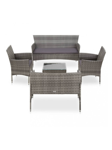 Sonata Градински комплект с възглавници, 5 части, полиратан, сив