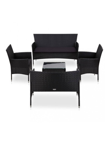 Sonata Градински комплект с възглавници, 5 части, полиратан, черен