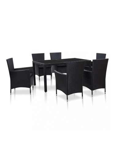 Sonata Градински трапезен комплект, 7 части, полиратан, черен