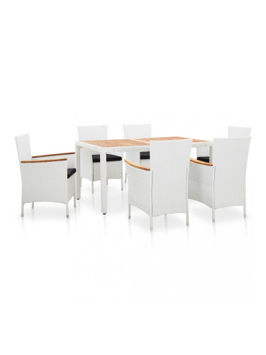 Sonata Градински трапезен комплект, 7 части, полиратан, бял