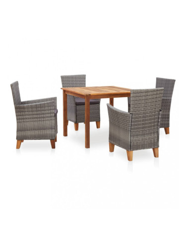 Sonata Трапезен комплект, 5 части, полиратан и акация масив, сив