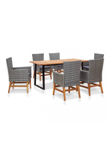 Sonata Градински трапезен комплект, 7 части, полиратан и акация, сив