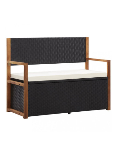 Sonata Пейка с място за съхранение 110 см полиратан акация масив черна