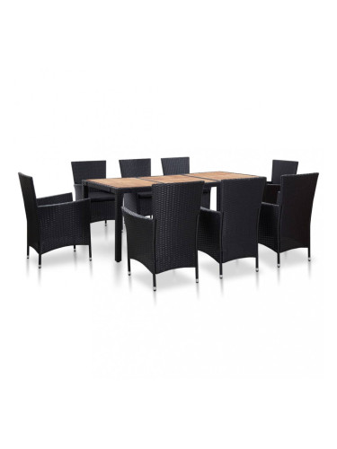 Sonata Градински комплект с възглавници, 9 части, черен полиратан