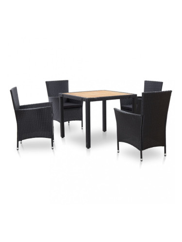 Sonata Градински комплект с възглавници, 5 части, полиратан, черен