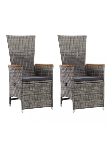 Sonata Накланящи градински столове с възглавници 2 бр полиратан сиви