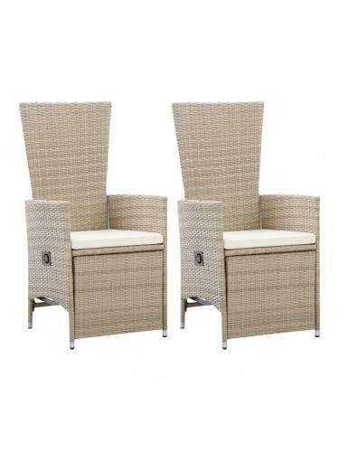 Sonata Накланящи градински столове с възглавници 2 бр полиратан бежови