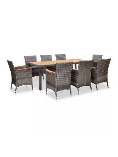 Sonata Градински комплект с възглавници, 9 части, полиратан, сив