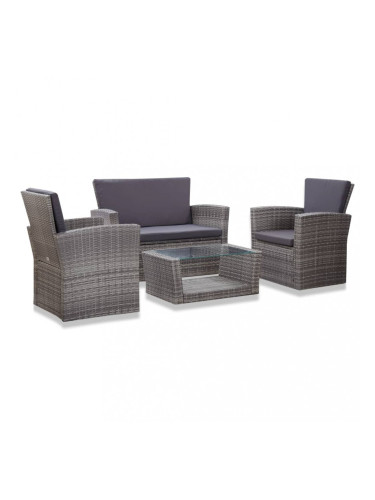 Sonata Градински комплект с възглавници, 4 части, полиратан, сив