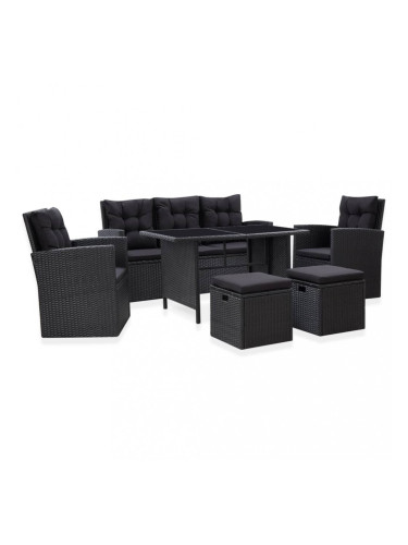 Sonata Градински комплект с възглавници, 6 части, полиратан, черен