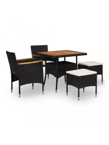 Sonata Градински трапезен комплект, 5 части, черен полиратан и акация