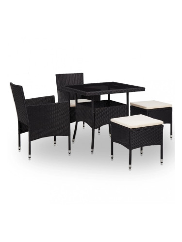 Sonata Градински трапезен комплект, 5 части, черен, полиратан и стъкло