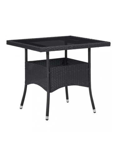 Sonata Градинска трапезна маса, черна, полиратан и стъкло