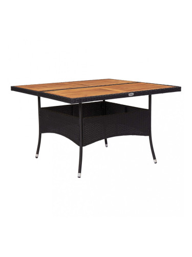 Sonata Градинска трапезна маса, черна, полиратан и акация масив