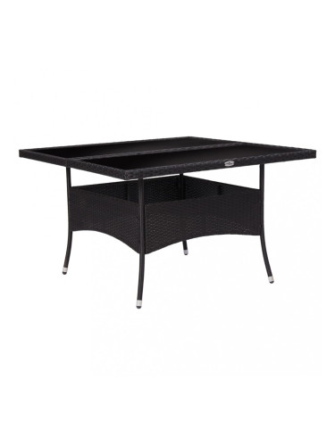 Sonata Градинска трапезна маса, черна, полиратан и стъкло