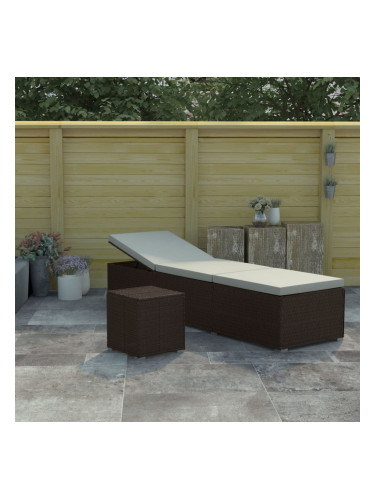 Sonata Шезлонг с шалте и маса за чай, кафяв полиратан