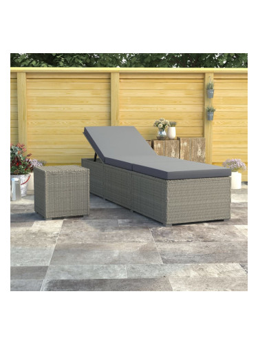 Sonata Шезлонг с шалте и маса за чай, полиратан, сив