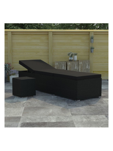 Sonata Шезлонг с шалте и маса за чай, полиратан, черен