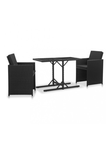 Sonata Градински комплект с възглавници, 3 части, полиратан, черен