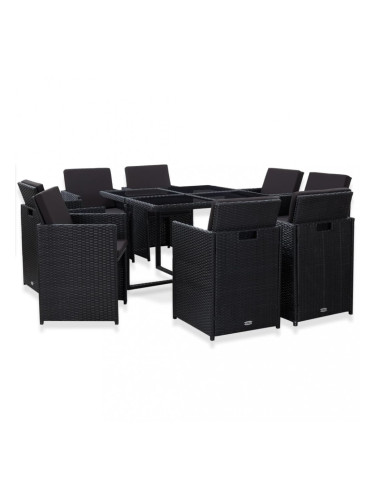 Sonata Градински комплект с възглавници, 9 части, полиратан, черен