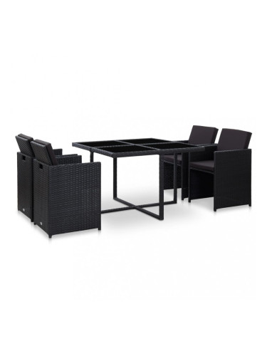 Sonata Градински комплект с възглавници, 5 части, полиратан, черен