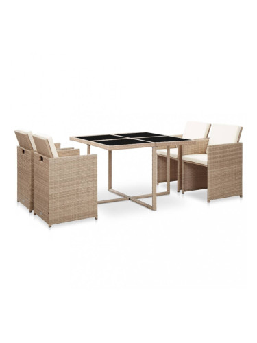 Sonata Градински комплект с възглавници, 5 части, бежов полиратан