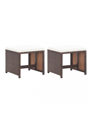 Sonata Градински табуретки с възглавници, 2 бр, полиратан, кафяви