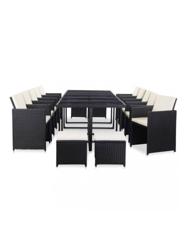 Sonata Градински комплект с възглавници, 15 части, черен полиратан