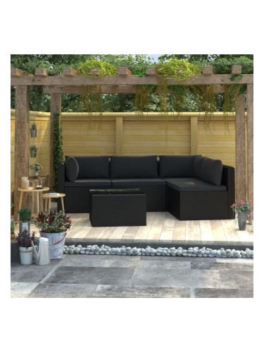 Sonata Градински комплект с възглавници, 5 части, полиратан, черен