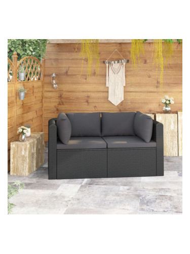 Sonata Градински комплект с възглавници, 2 части, полиратан, черен