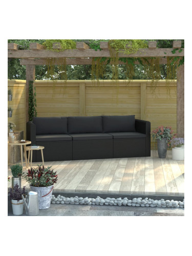 Sonata Градински комплект с възглавници, 3 части, полиратан, черен