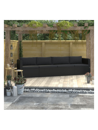 Sonata Градински комплект с възглавници, 4 части, полиратан, черен