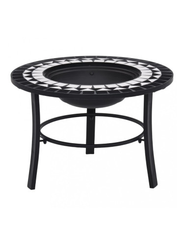 Sonata Мозаечна маса с огнище, черно и бяло, 68 см, керамика