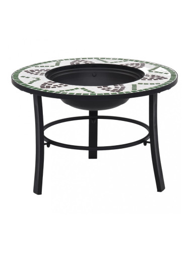 Sonata Мозаечна маса с огнище, зелена, 68 см, керамика